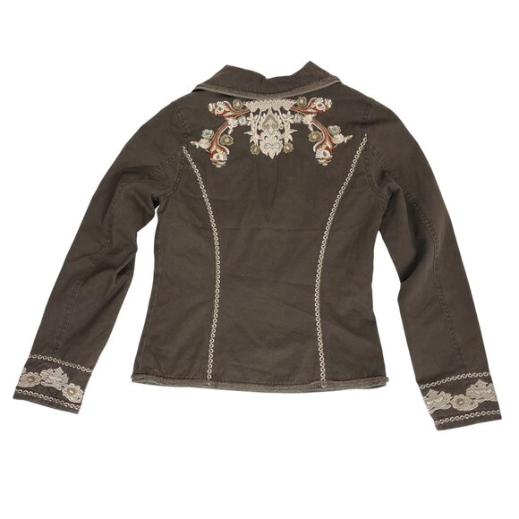 Love Stitch Embroidered Fitted Jacket Blazer Brown Women's Sz. M - Picture 8 of 14